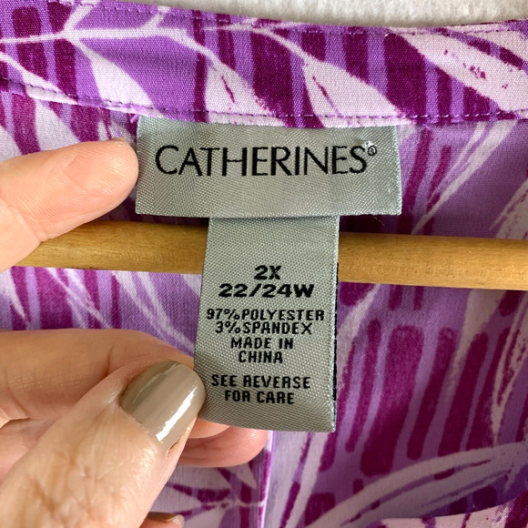 Catherines Womens Button Up Tunic Blouse‎ Sz 2X Purple Tropical Beachy Travel - Picture 11 of 13